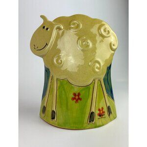 Molde Portugal 3D Sheep Clay Pottery Lamb Figurine Hand Painted Farmhouse Shabby